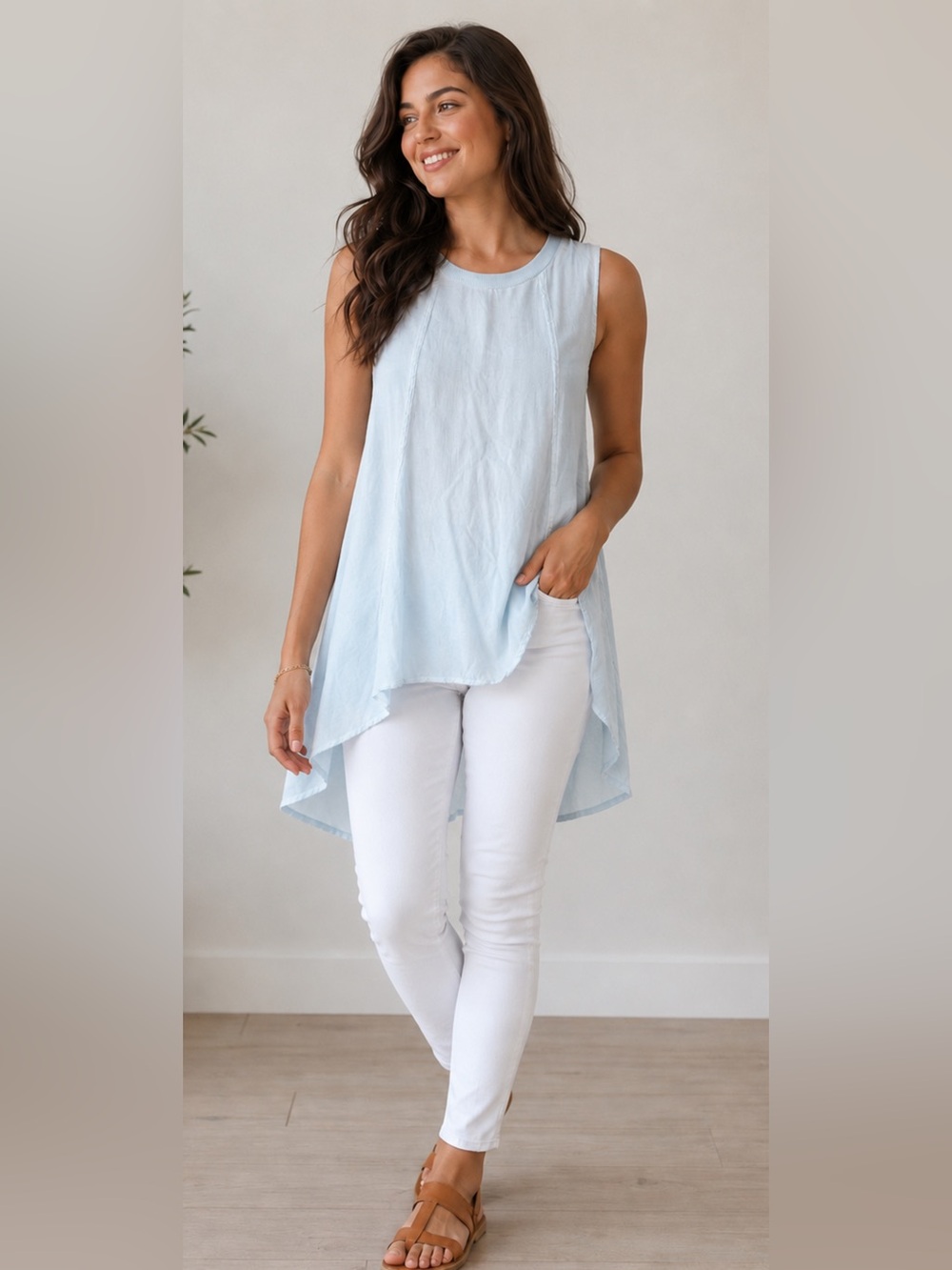 Anthropologie Cloth & Stone Top Women’s S Light Blue Sleeveless High Low Tissue - Picture 10 of 10